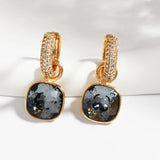 Women's Hoop Earrings with Square Charm Top Crystals Austria