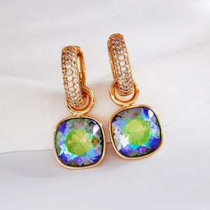 Women's Hoop Earrings with Square Charm Top Crystals Austria