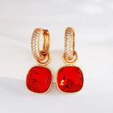 Women's Hoop Earrings with Square Charm Top Crystals Austria
