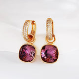 Women's Hoop Earrings with Square Charm Top Crystals Austria