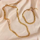 Women's Three-strand Fishbone Chain Necklace & Bracelets Set