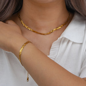 Women's Three-strand Fishbone Chain Necklace & Bracelets Set