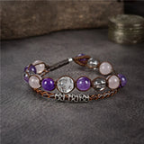 Amethyst Natural Stone Beads Leather Bracelet