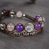 Amethyst Natural Stone Beads Leather Bracelet