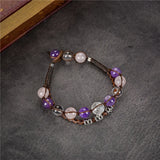 Amethyst Natural Stone Beads Leather Bracelet