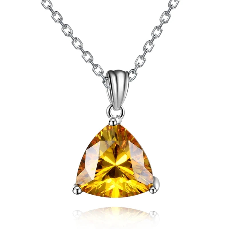 S925 Silver Necklace Pendant AAAAA Golden Yellow Triangle Jewelry