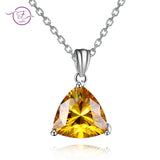 S925 Silver Necklace Pendant AAAAA Golden Yellow Triangle Jewelry
