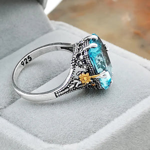 S925 Silver Ring Plated Thai Silver Two-Tone Flower Ring