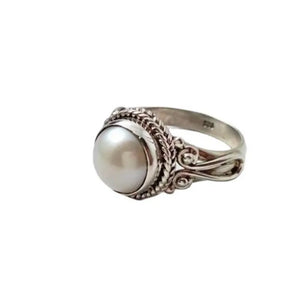 S925 Silver Ring Retro Thai Silver Inlaid Pearl Engagement Wedding Ring