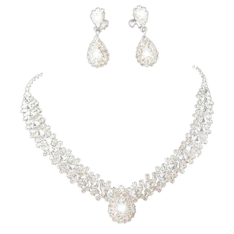 Women's Bridal Wedding Jewelry Set - Diamond Necklace Earrings
