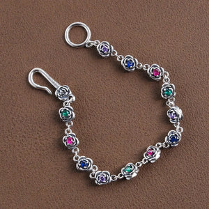 Vintage Rose Flower Hand Chain Inlaid with Cubic Zirconia Bangle