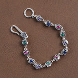 Vintage Rose Flower Hand Chain Inlaid with Cubic Zirconia Bangle