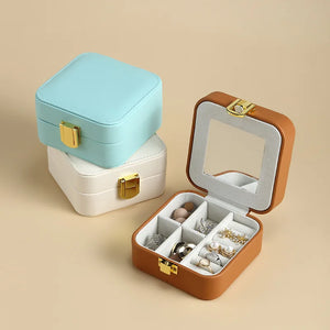 Women's Leather Jewelry Box Portable Display Case Travel Storage Rack