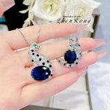 Leopard Jewelry Set 925 Silver CZ Stone Vintage Animal Jewelry