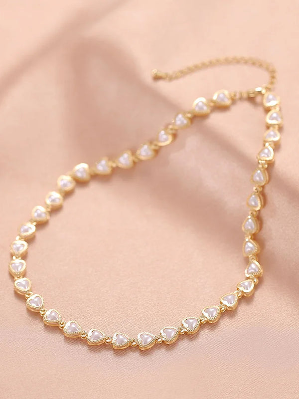 Women's Love Pearl Necklace Hollow Heart Jewelry Gift