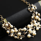 Women's Pearl Leaf Choker Necklace