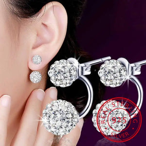925 Silver Rhinestone Crystal Ball Stud Earrings for Women