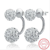 925 Silver Rhinestone Crystal Ball Stud Earrings Princess Style Jewelry