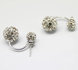 925 Silver Rhinestone Crystal Ball Stud Earrings Princess Style Jewelry