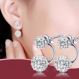 925 Silver Rhinestone Crystal Ball Stud Earrings Princess Style Jewelry