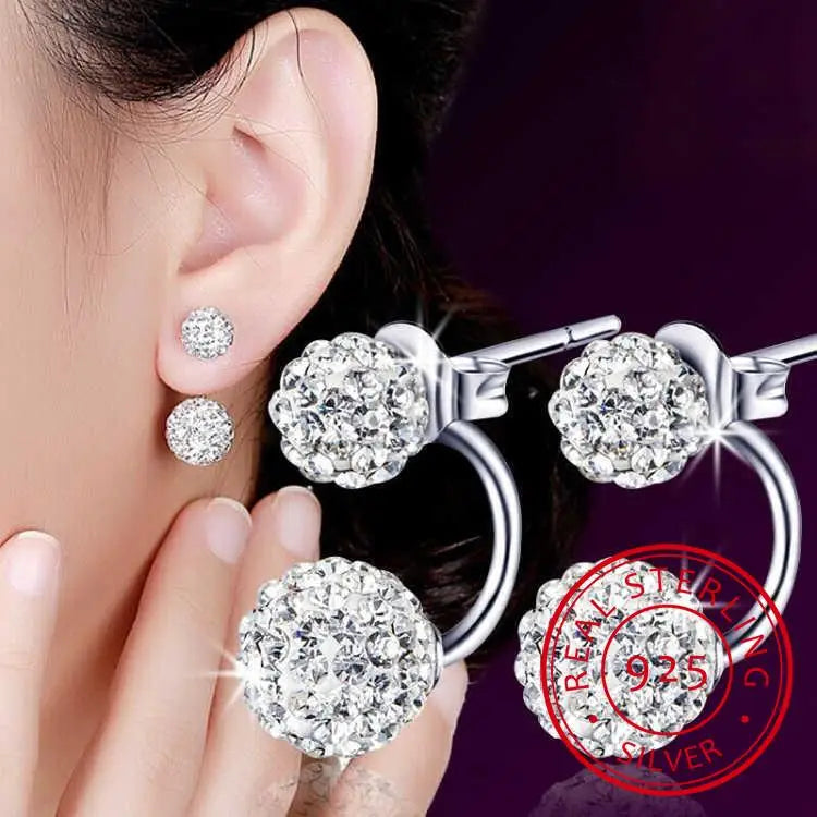 Rhinestone Crystal Stud Earrings 925 Silver Jewelry