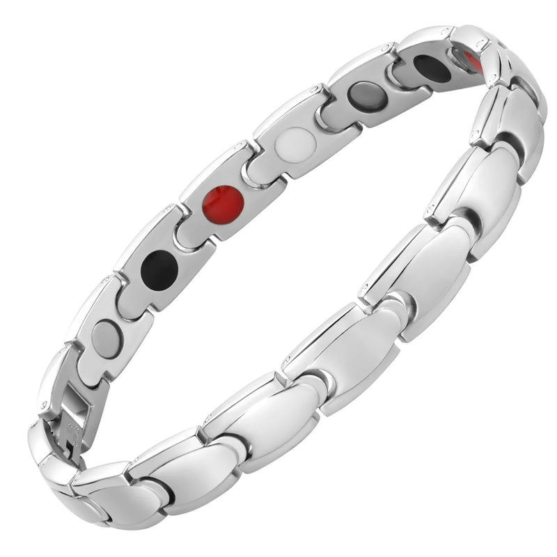 Women's Magnetic Therapy Bracelet Silver Stainless Steel Health Weight Loss Gift