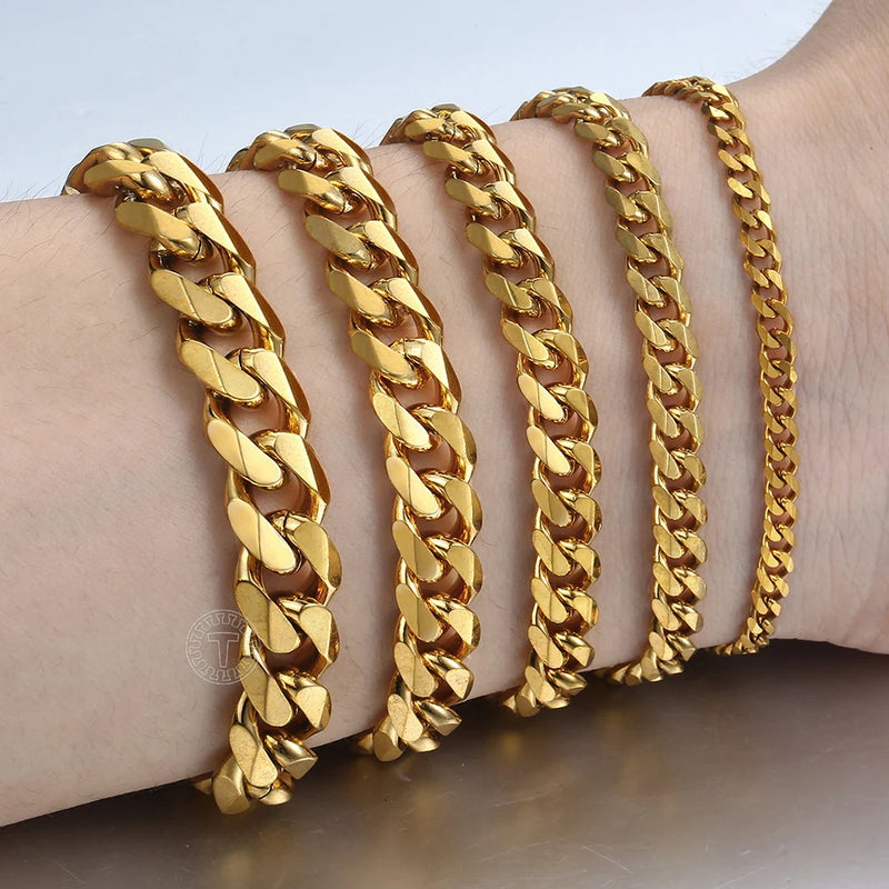 Stainless Steel Cuban Link Chain Bracelet for Men & Women