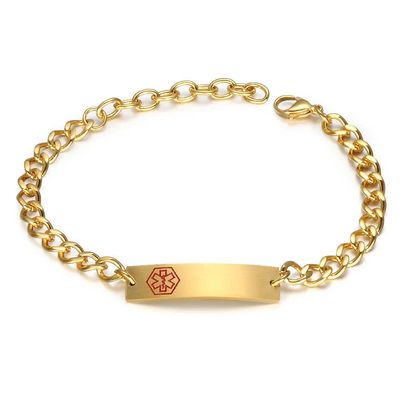 Engraved Medical Alert ID Bracelet Stainless Steel Chain Link