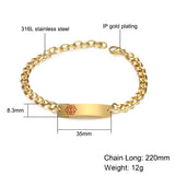 Engraved Medical Alert ID Bracelet Stainless Steel Chain Link