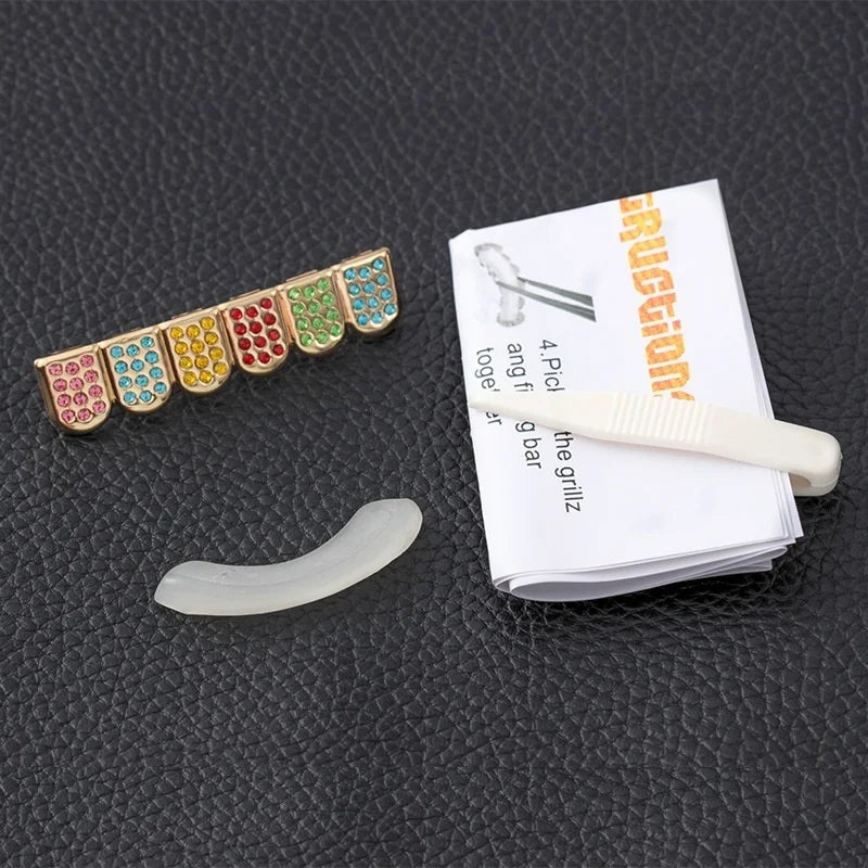 Multicolor Rhinestone Dental Grillz Hip Hop Party Body Jewelry