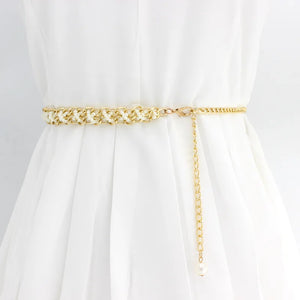 Women's Beaded Metal Belt Waist Chain Pearl Decoration