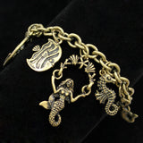 Mermaid Seahorse Charm Bracelet Crystal Bangle Vintage