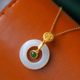 Women's Hetian Jade Safety Buckle Pendant Necklace Sterling Silver