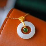 Women's Hetian Jade Safety Buckle Pendant Necklace Sterling Silver