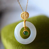 Women's Hetian Jade Safety Buckle Pendant Necklace Sterling Silver