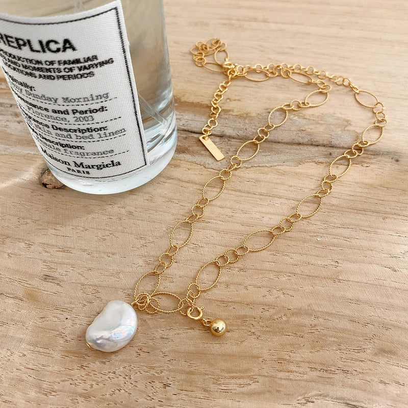 Natural Baroque Pearl Necklace Twisted Link Chain Choker