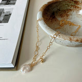 Natural Baroque Pearl Necklace Twisted Link Chain Choker