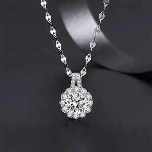 925 Sterling Silver Mosan Diamond Necklace Sunflower Zircon Pendant