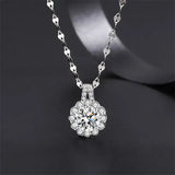 925 Sterling Silver Mosan Diamond Necklace Sunflower Zircon Pendant
