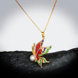 Butterfly Pendant Pearl Necklace Enamel Jewelry