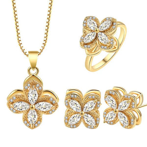 4 Leaf Flower Zircon Jewelry Set 925 Silver Gift