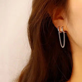 Women's Double Ear Hole Hoop Earrings Chain Connected Charming Jewelry
