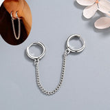 Women's Double Ear Hole Hoop Earrings Chain Connected Charming Jewelry