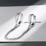 Women's Double Ear Hole Hoop Earrings Chain Connected Charming Jewelry