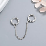 Women's Double Ear Hole Hoop Earrings Chain Connected Charming Jewelry