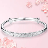 Women's Silver Bracelet, Japanese Peony Adjustable Gift