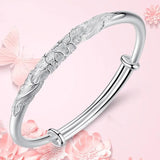 Women's Silver Bracelet, Japanese Peony Adjustable Gift