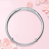Women's Silver Bracelet, Japanese Peony Adjustable Gift