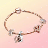 Women's 925 Silver Two-Tone Rose Heart Bracelet Set