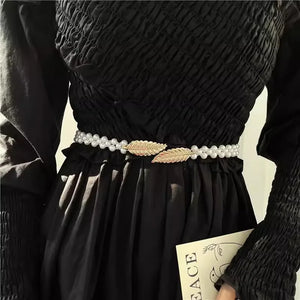 Women's Pearl Belt Elastic Belt Pair with Waist Wrap Dress